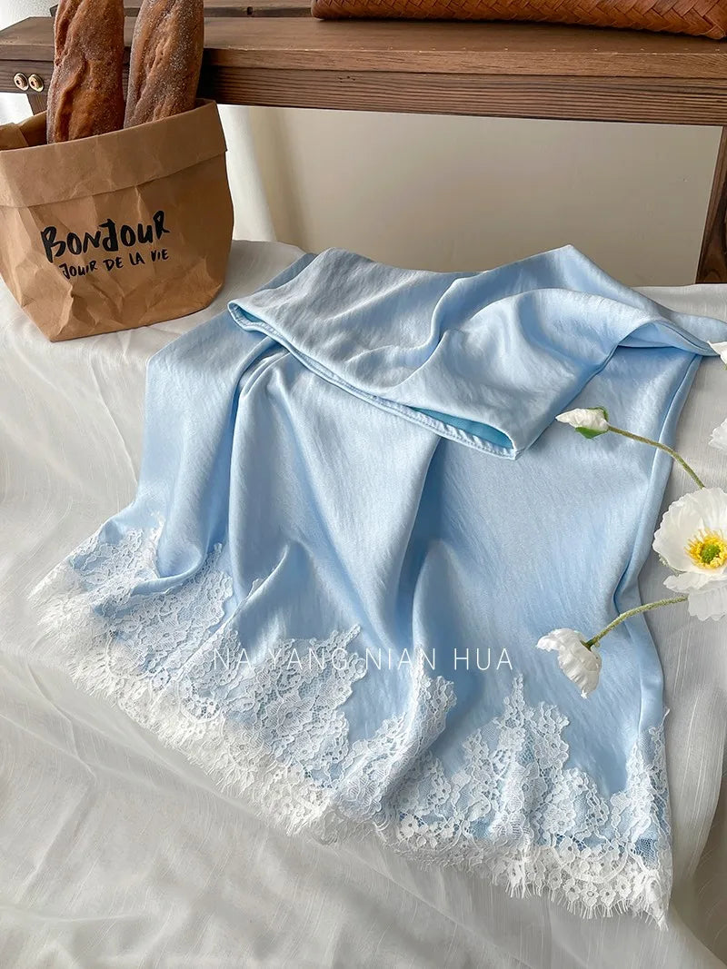 Beiyingni French Elegant Satin Mermaid Skirt Women Spring Summer Lace Patchwork Pack Hip Long A-line Skirts Office Ladies Faldas