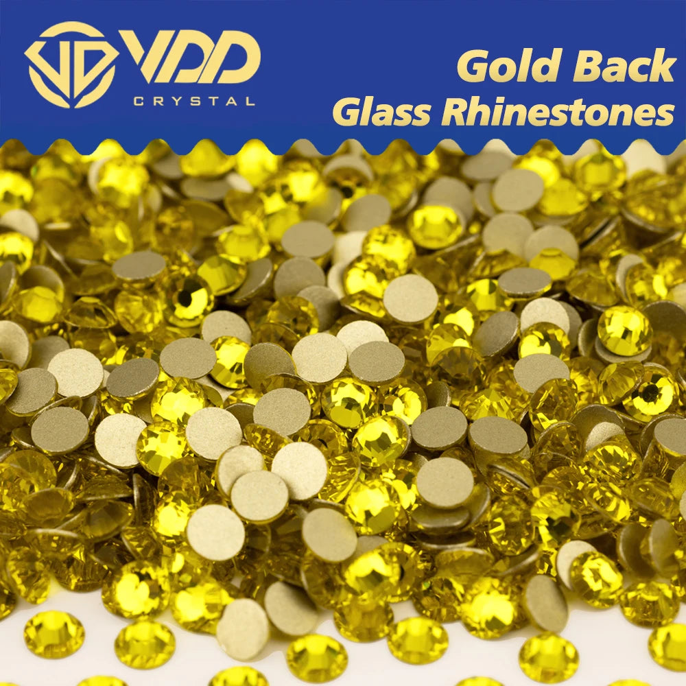 VDD 005 Citrine High Quality SS4-SS20 Glass Rhinestones Crystal Gold Flatback Diamond Stones For Nail Art Crafts Accessories