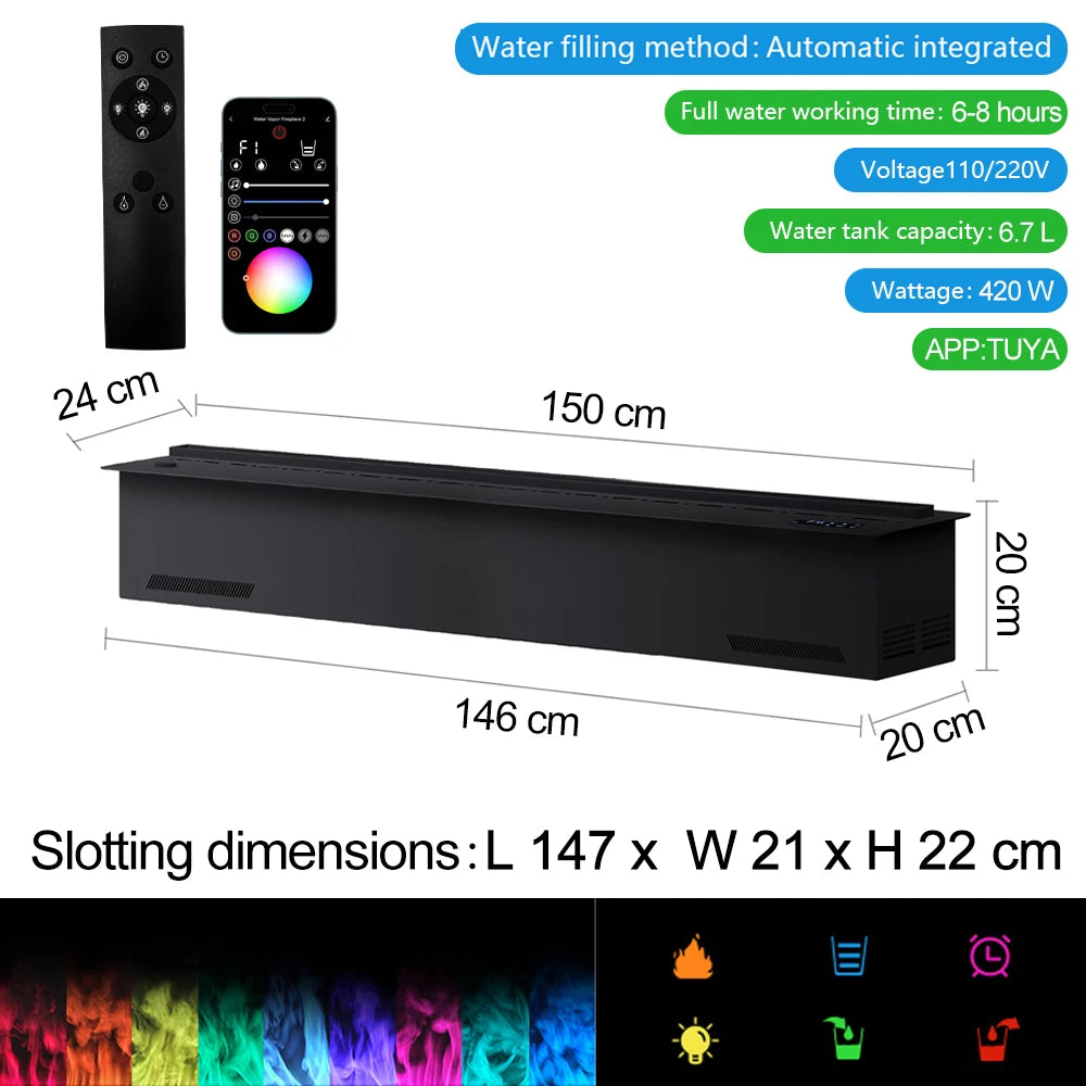 Water Electric Fireplace 3D Mist Fireplace Embedded Realistic Mist Flame Remote Control APP Interior Decoration Steam Fireplace