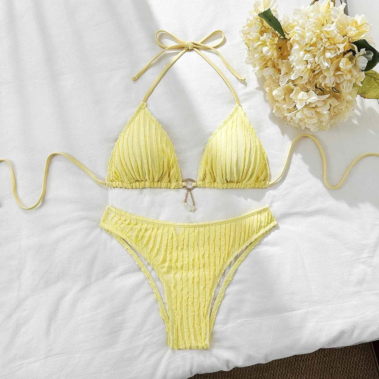 Sexy Wrinkled Halter Brazilian Bikini Women Swimwear Female Swimsuit Two-pieces Bikini Set High Cut Bathing Suit Swim Beach Wear