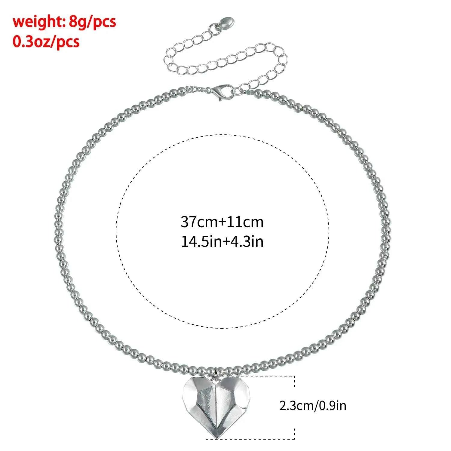Y2K Heart Beaded Necklace Women Boho Crystal Class Gravel Clavicle Chain Cool Y2K Choker Exquisite Fashion Jewelry