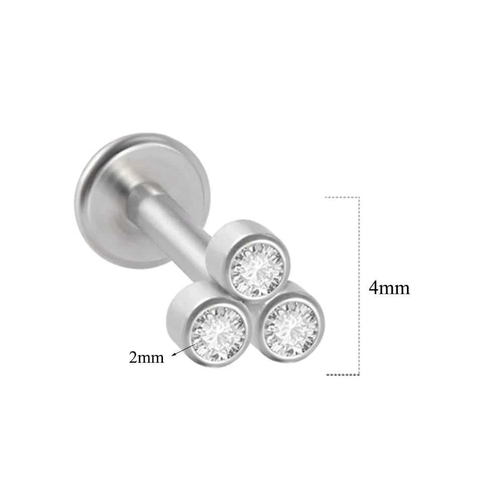 1PC Surgical Steel  Silver Color Labret Flat Base Ear Studs Crystal Cluster Helix Tragus Cartilage Piercing Jewelry 16G
