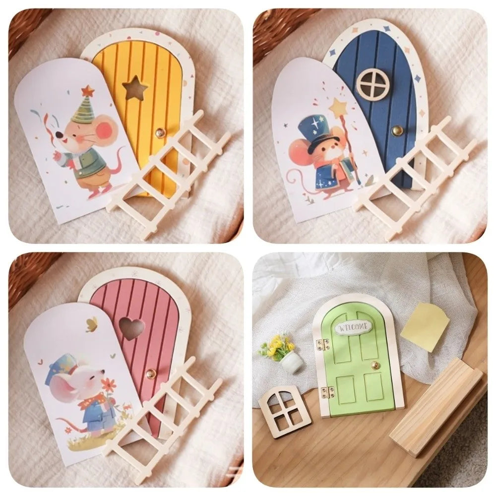 Glows in The Dark Window Dollhouse Home Decorations Mini Creative Fairy Elf Door Funny Wooden Mouse Hole Nursery Decor