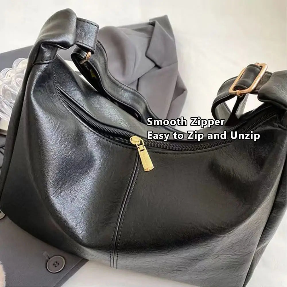Trendy Slouchy Shoulder Bag for Women PU Leather Large Capacity Underarm Bag Retro Ladies Hobo Tote Bag
