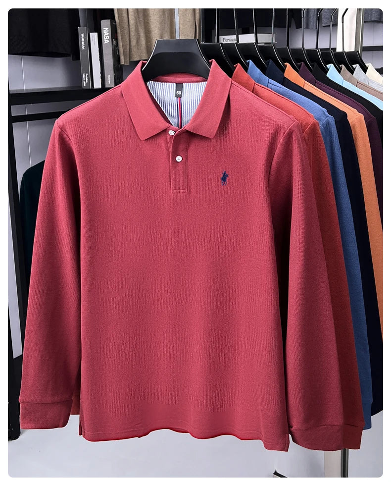 100% cotton high-end brand long sleeve polo shirt new Paul pony embroidery luxury comfort men's business leisure lapel T-shirt