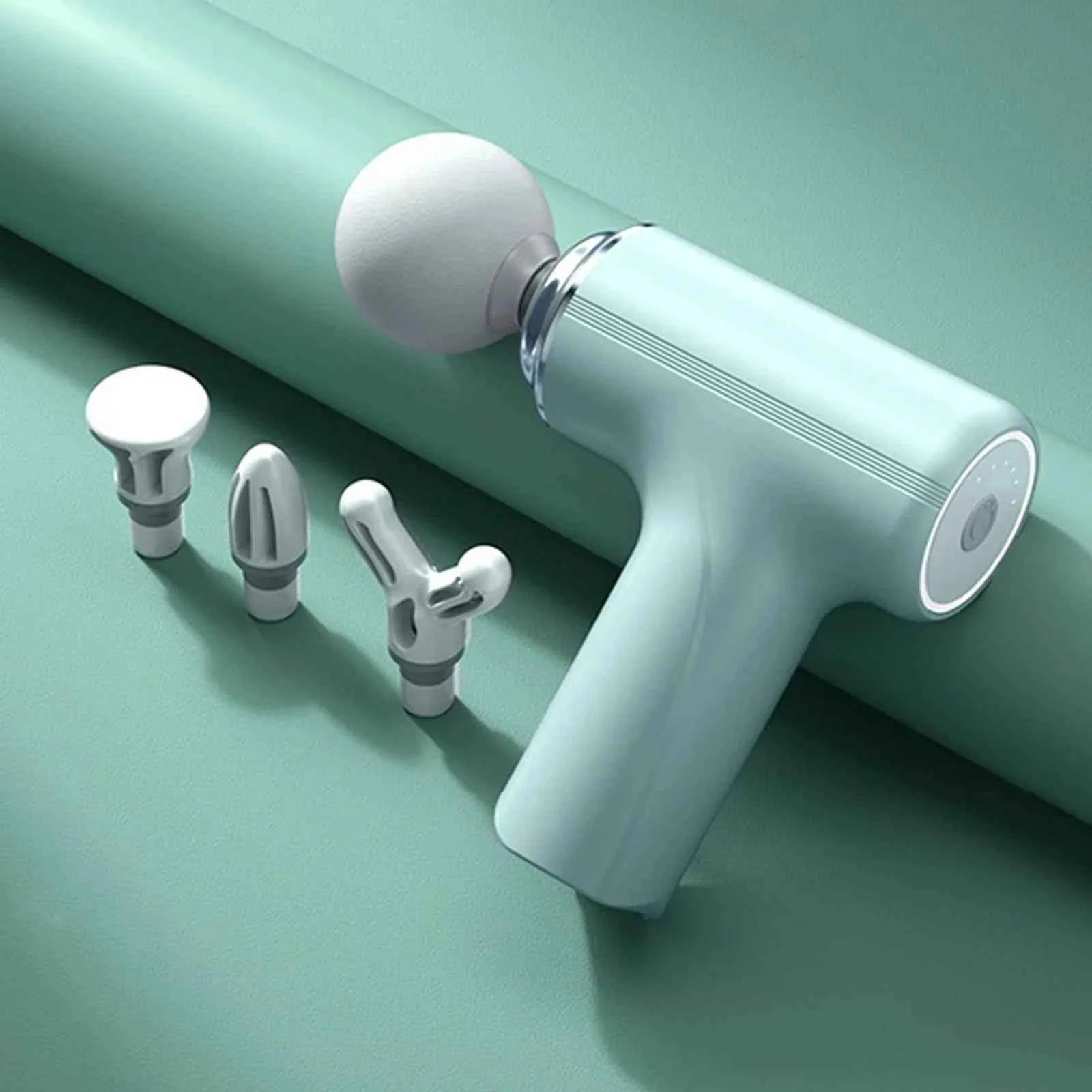 A Portable Electric Fascia Massage Gun, 4 Replaceable Massage Heads, 6-Speed Mode Adjustment, Deep Tissue Impact Muscles, Reliev