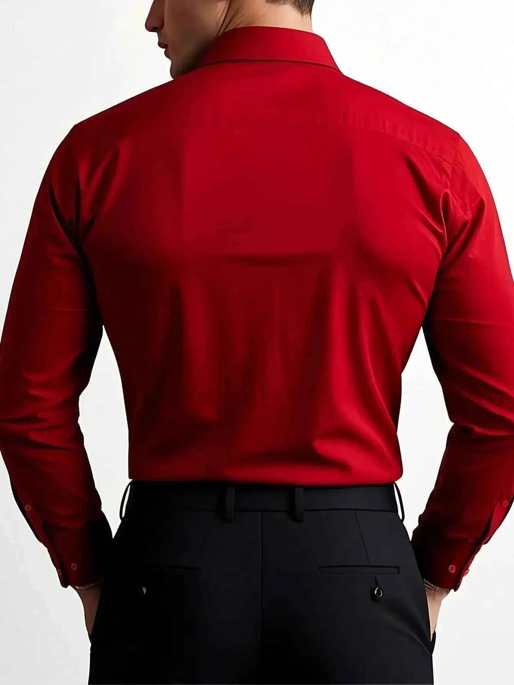 Men's Solid Red Long Sleeve Formal Dress Shirt for Business Office Wear