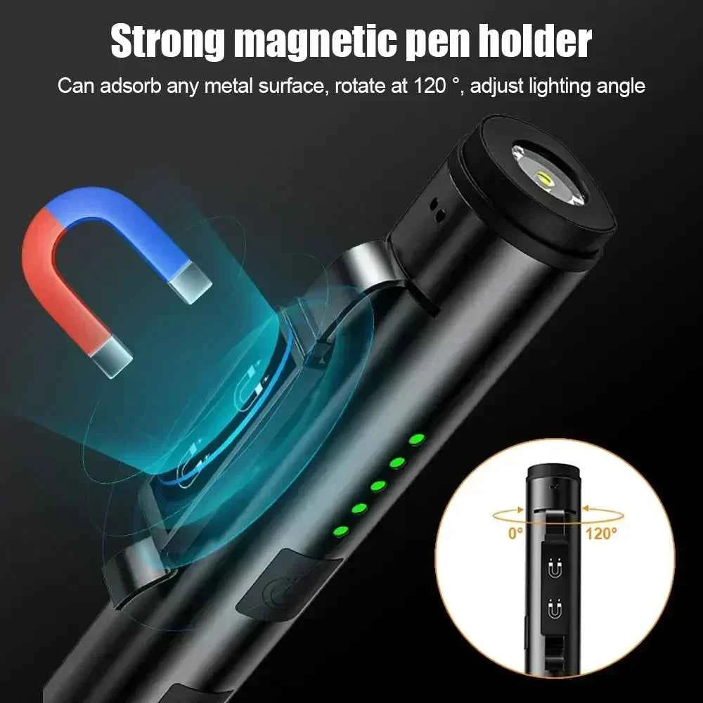 Mini USB Rechargeable LED Flashlights Portable Pocket Pen Clip light for Work Emergency Outdoors Waterproof Lantern with Magnet