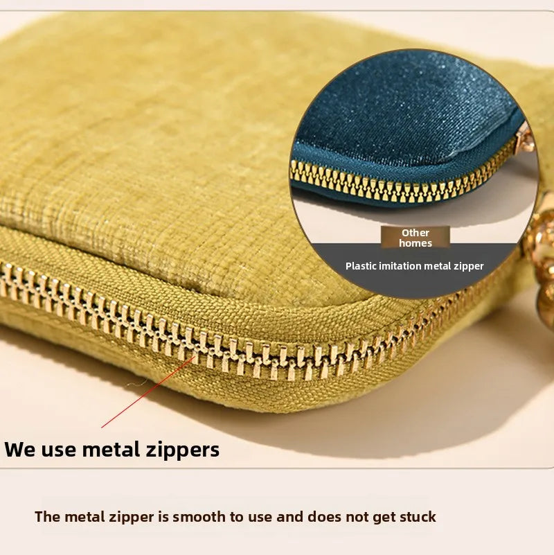 Tassel Jewelry Organizer Bag Portable Travel Case with Metal Zipper for Bracelets Jade Bangles Necklaces Rings Storage Pouch