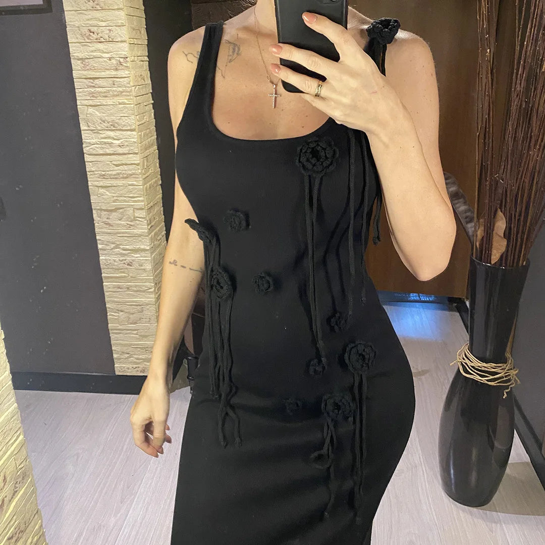 Beachwear Cover-ups Knitted Beach Dress Women Vacation Fashion 3D Flower Slim Holiday Outfits Summer Maxi Party Dresses V6181