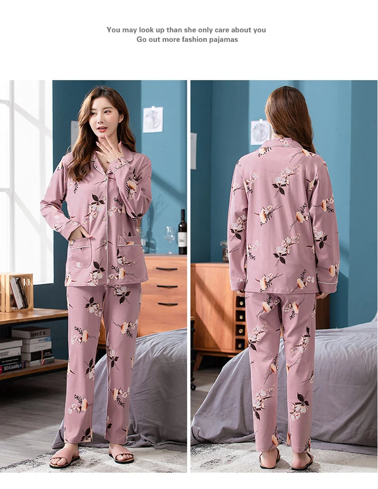 100% Pure Cotton Long Sleeve Sleepwear Set for Elderly Women Spring Summer Autumn Home Clothes Outwear Comfortable Home Suit