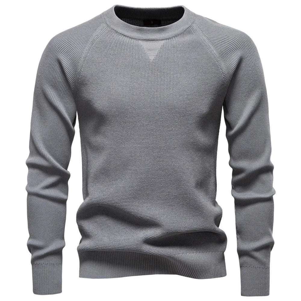 Medium Gray Color Men's Casual Knitted Sweater Crew Neck Pullover