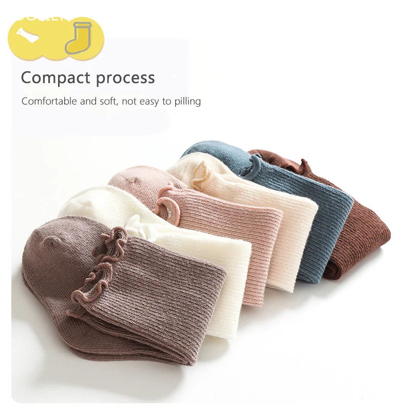 Autumn Baby Ruffle Girls Socks Knee High Cotton Long Sock Kids Soft Solid Toddlers Socks Children Princess Socks for 0-5Y Spring