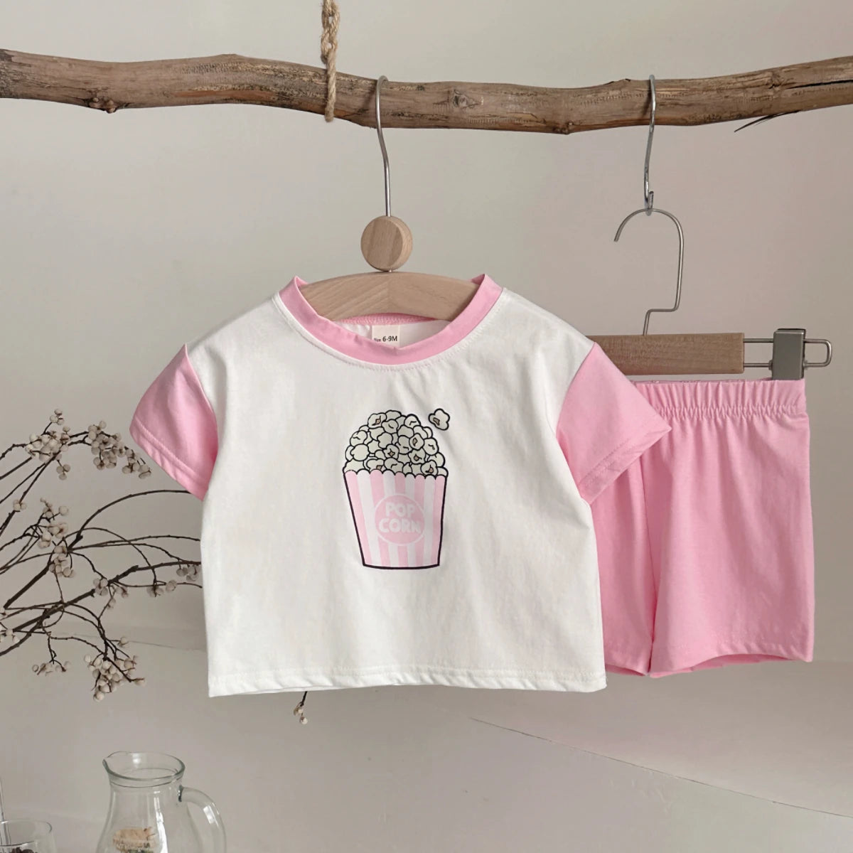 Infant 2PCS Summer Baby Girls Clothing Casual Newborn Set Cotton Popcorn Printed Short Sleeved T-shirt+Shorts