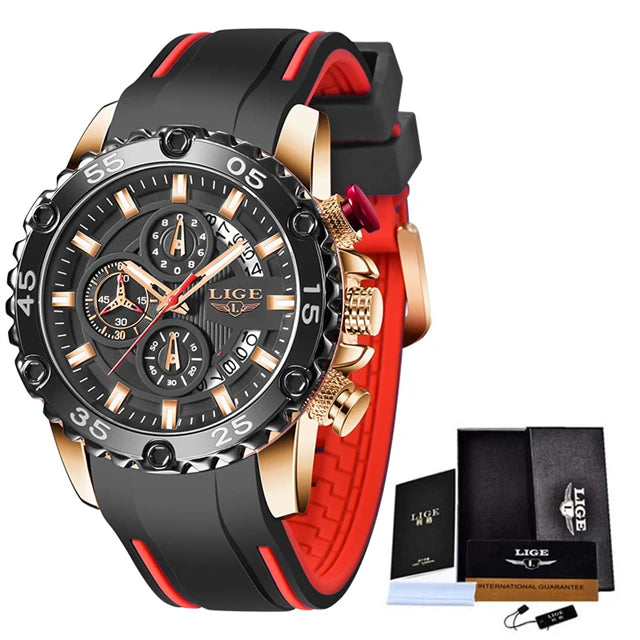 New Blue Watch LIGE Mens Watches Top Brand Luxury Big Dial Military Clock Quartz Watch Waterproof Sport Chronograph Erkek Saati