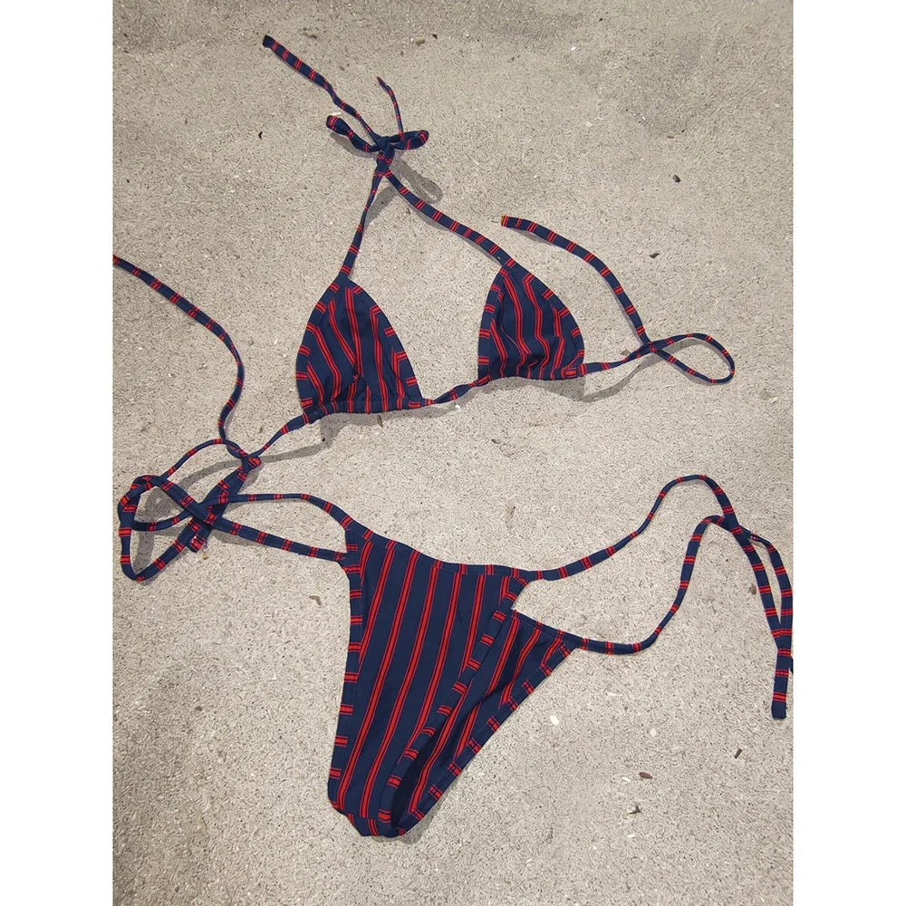 Micro Bikinis 2026 Push Up Swimsuit For Women Sexy Swimwear Brazilian Bikini Set Stripe Print Biquini Swimsuit Summer Beachwear