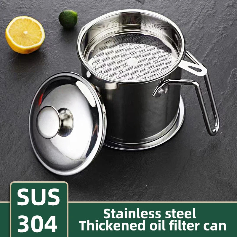 Stainless Steel Oil Strainer Pot Container Jug Storage Can With Filter Cooking Oil Pot For Kitchen Household Tools