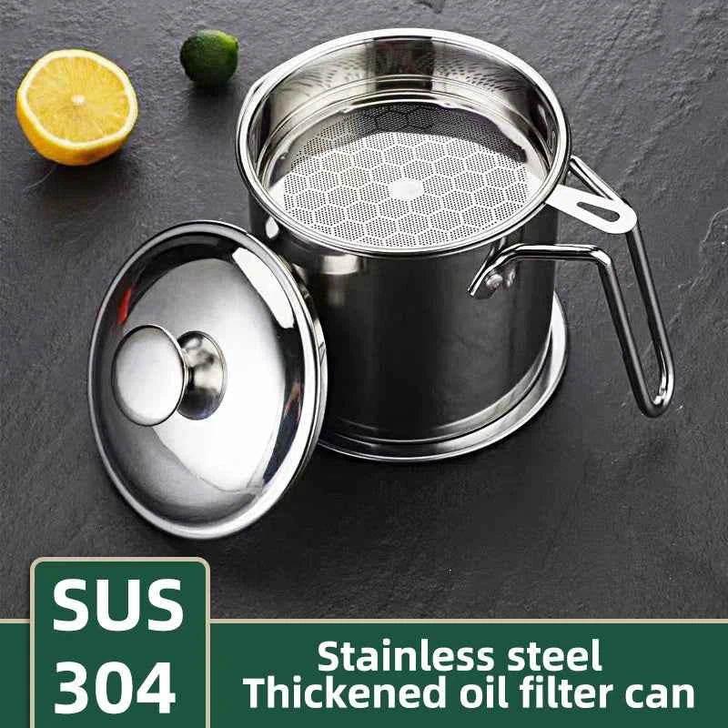 Stainless Steel Oil Strainer Pot Container Jug Storage Can With Filter Cooking Oil Pot For Kitchen Household Tools