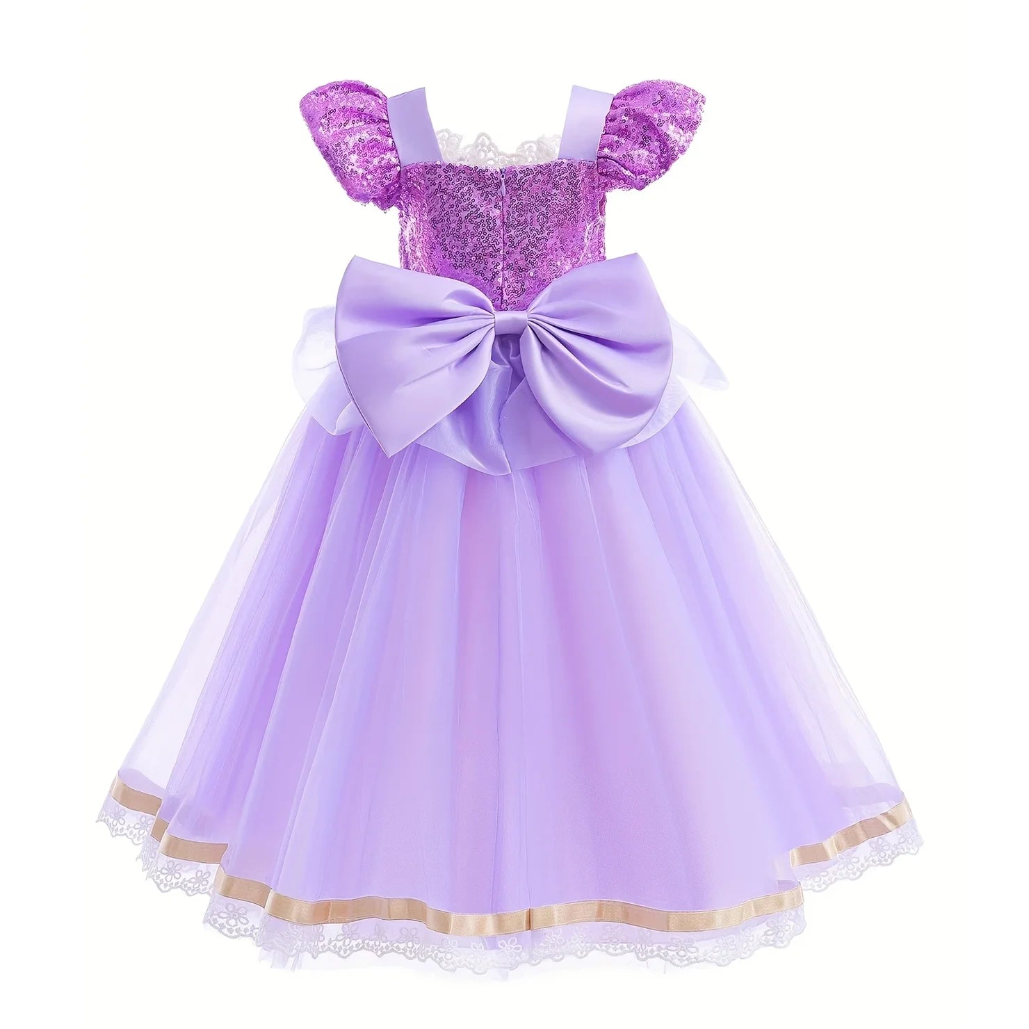 Baby Girls Deluxe Elegant Rapunzal Princess Dress Cosplay Costume Kids Halloween Birthday Party Vestido Purple Puffy Dresses