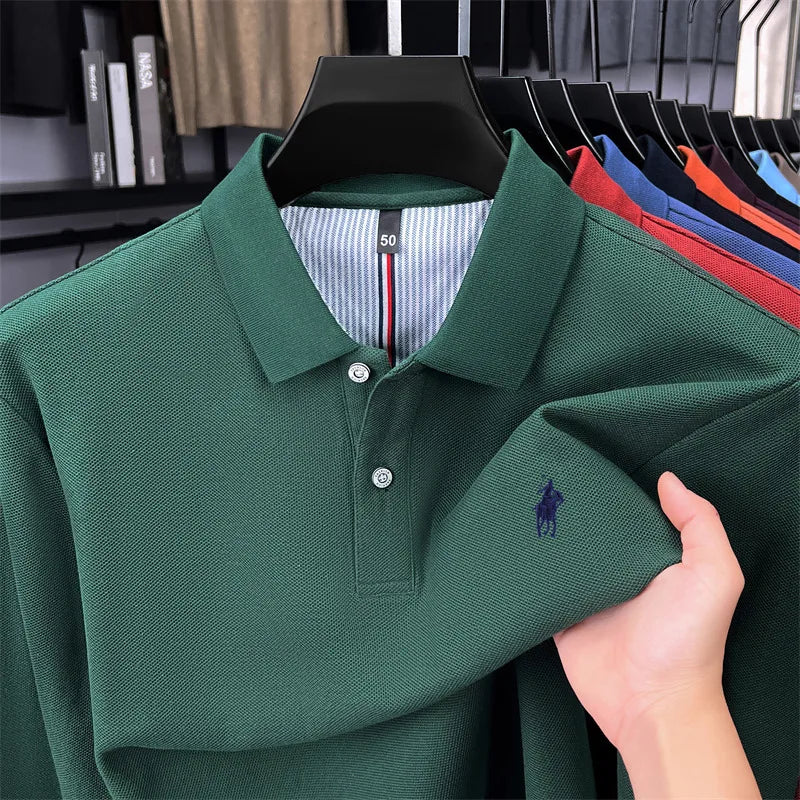 100% cotton high-end brand long sleeve polo shirt new Paul pony embroidery luxury comfort men's business leisure lapel T-shirt