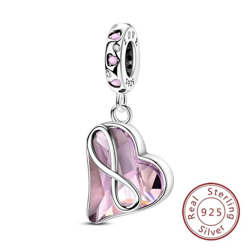 Original 925 Sterling Silver Charm Bead Mother's Day Love Heart Family Charm Bead Pendant Fits Bracelet Womens Jewelry Gifts