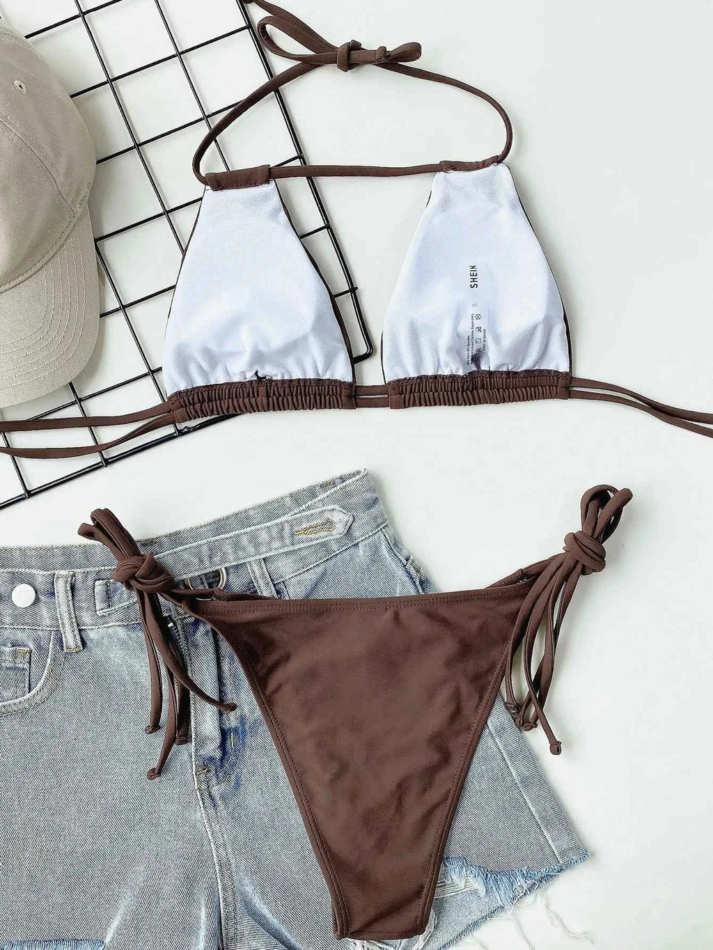 2025 Sexy Solid Bandage Bikini Halter Strappy Swimwear Women Swimsuit Female Two Pieces Bikini Set Low Waist Bathing Suit Bather