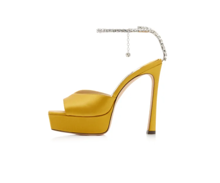 Colorful Chain Water Diamond Sandals Brand Walk Show Fish Mouth Evening Dress Elegant High Heels 2023 New Pendant Women's Shoes