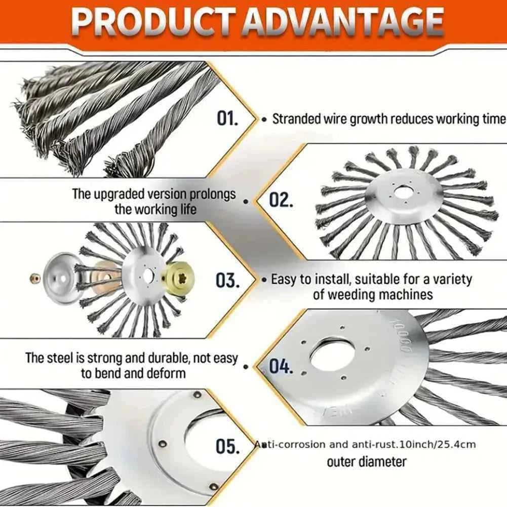 10 Inch Steel Wire Wheel Brush Universal Garden Grass Trimmer Head Removal Rust Weed Brush Cutter Head Lawn Mower Brush Cutter