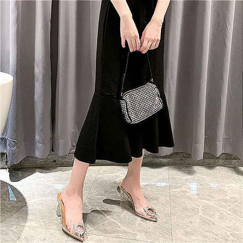 BCEBYL Spring and Autumn Fashion New Sexy Banquet Transparent Comfortable Solid Color Pointed Toe Crystal Ladies High Heels