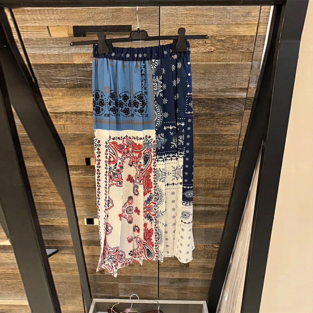 2025 Early Autumn New Design Limited Edition Color-Plaid Retro Print A-line Long Dress Loose Half-Length Skirt Women