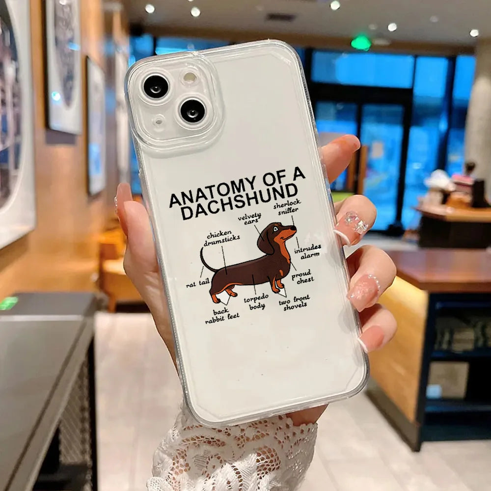 Cute Dachshund Bulldog Phone Case for iPhone 16 11 12 13 14 15 Pro Max Mini SE 7 8 Plus Animal Cover Cartoons Dog Fundas Coque