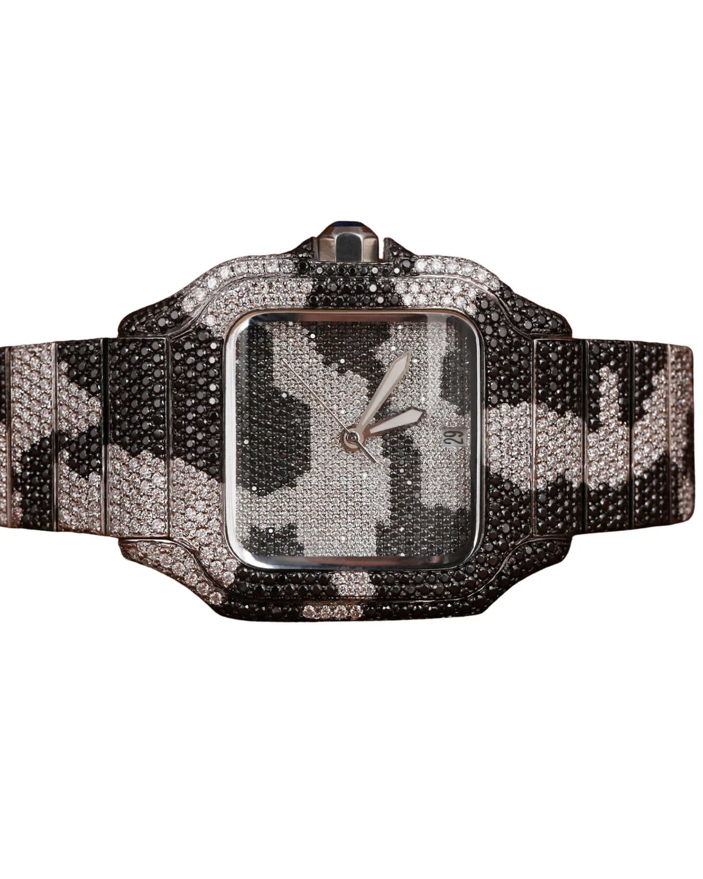 Top Quality Moissanite White Gold Round Cut Diamond Watch Quartz Watch Roman White and Black Dial Available at Affordable Price