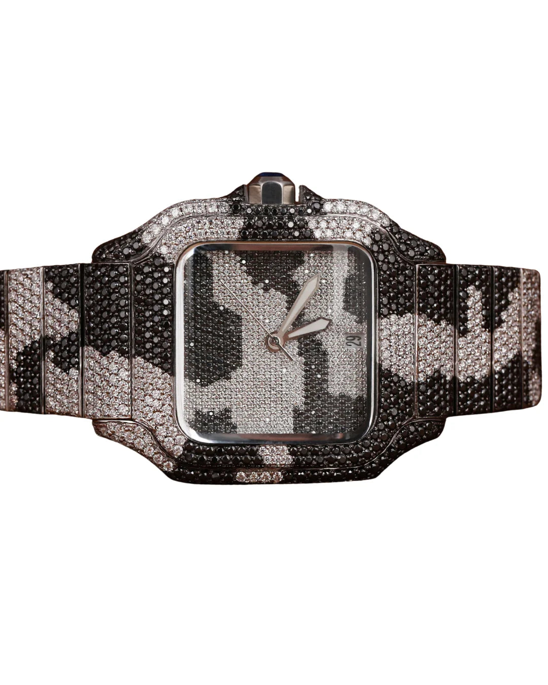 Top Quality Moissanite White Gold Round Cut Diamond Watch Quartz Watch Roman White and Black Dial Available at Affordable Price