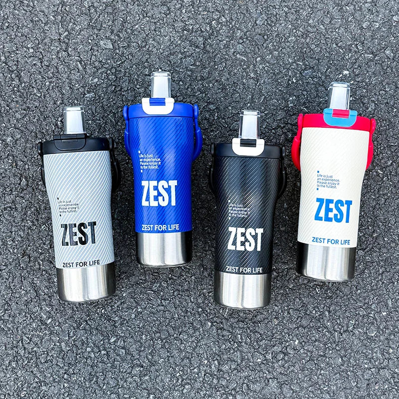 1pc Minimalist Sports-Style Insulated Water Bottle with Straw, 600ML with Handle, Lid Supporting Both Straw & Direct Drinking