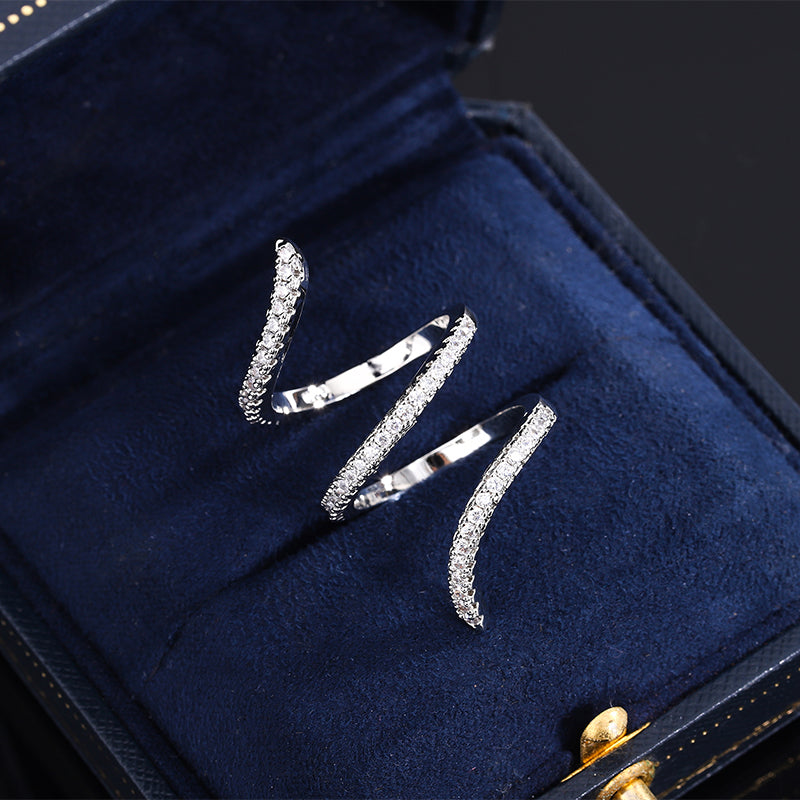 New Fashion 925 Silver Ring Geometric Zircon Ring Irregular Line Ring Personality Simple Engagement Wedding Jewelry