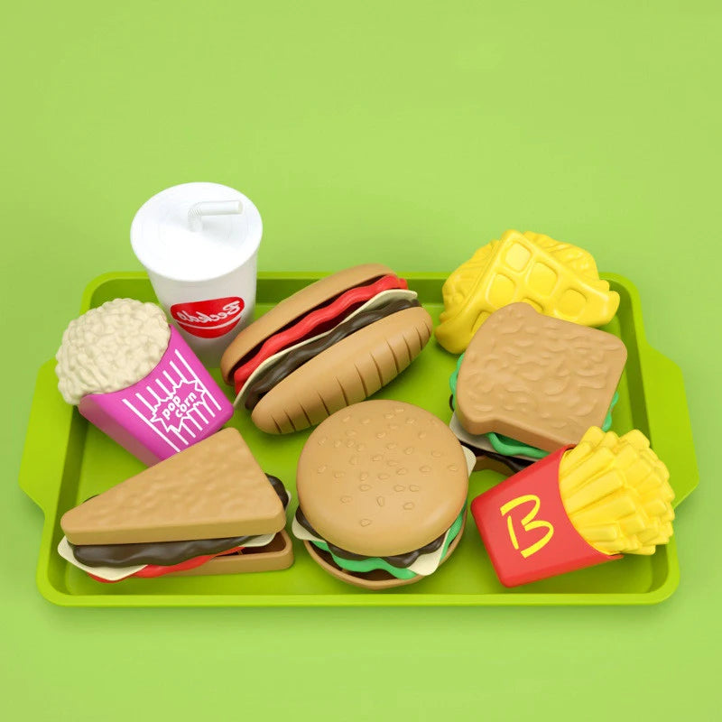 Kids Kitchen Toy Pretends Play Cooking Food Game Hamburger Pizza Snack Fruit Vegetable Simulation Food Set Of Toy For Girls Boys