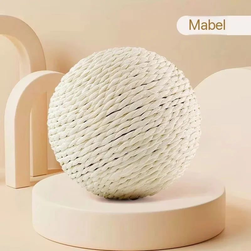 white Color Sisal Cat Ball Toy – Large Rattle Ball for Indoor Play