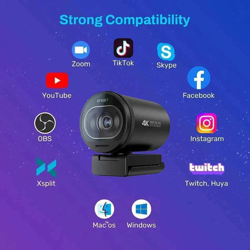 Webcam 4K Streaming Web Camera 1080P 60FPS USB Camera EMEET S600 Autofocus Living Stream Camera With Mics for Tiktok/YouTube