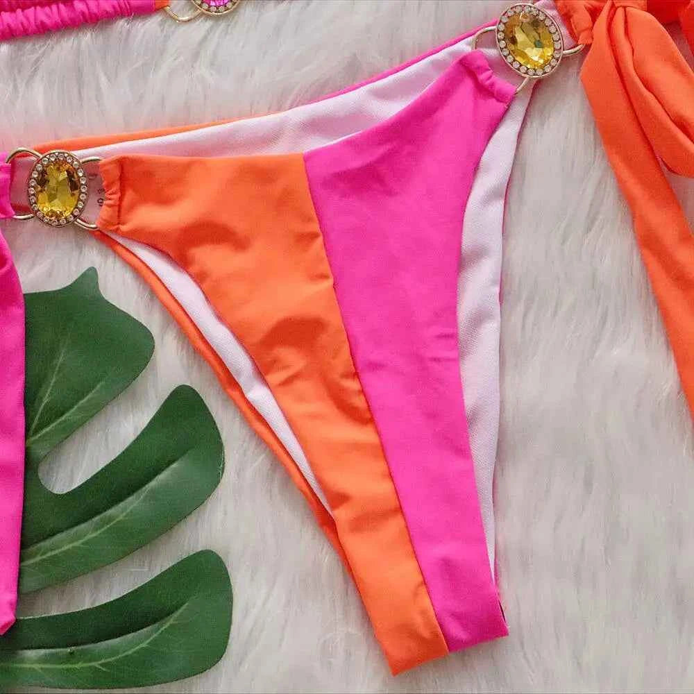 2026 Splicing Halter Diamond Bikini Women Swimsuit Female Swimwear Two Pieces Bikini Set Hollow Out Bathing Suit Swim Beach Wear
