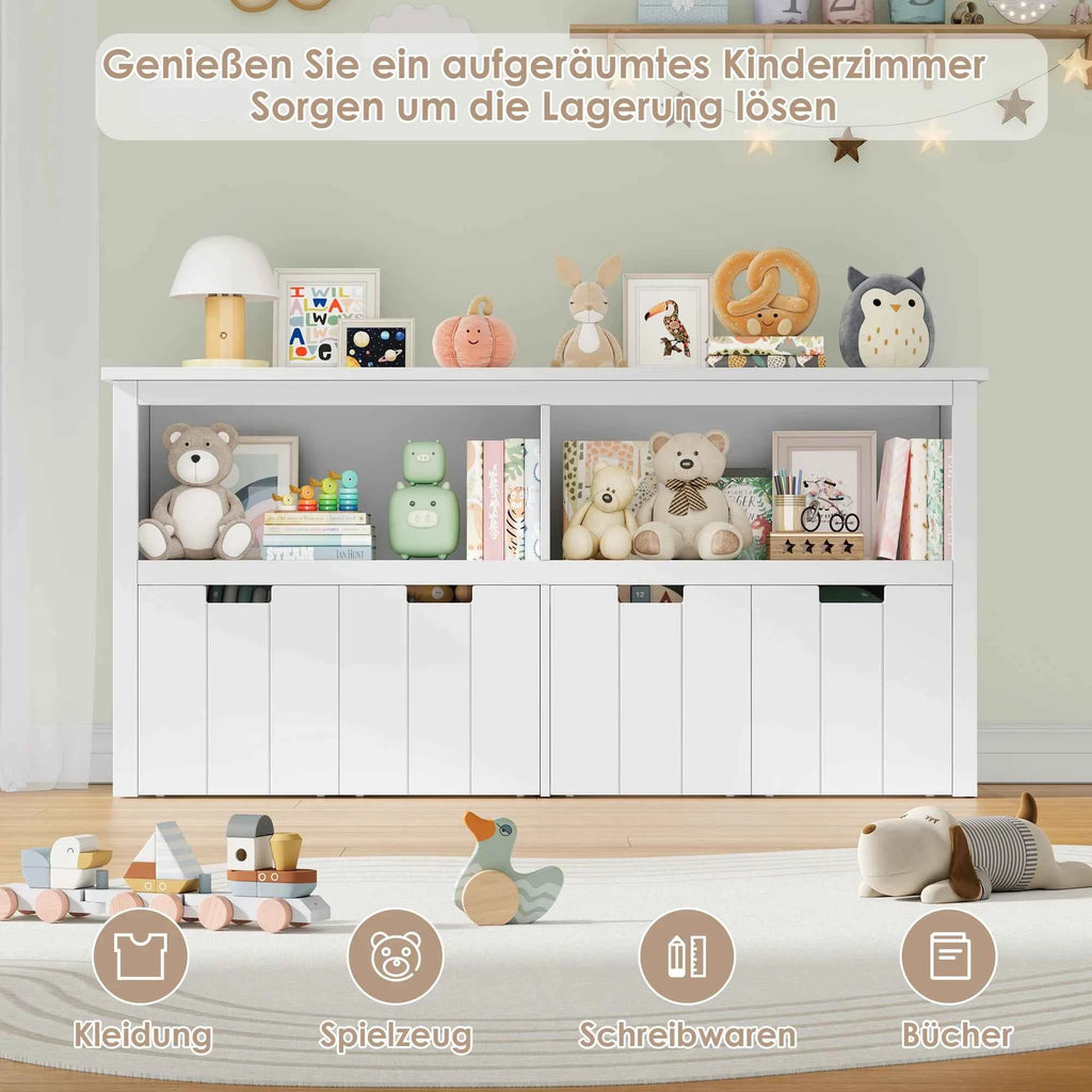Getone Toy Storage Unit Children's Cabinet with 4 boxing on rolls Kid's room furniture Toys Storage Cabinet 120x33x61.5 cm White