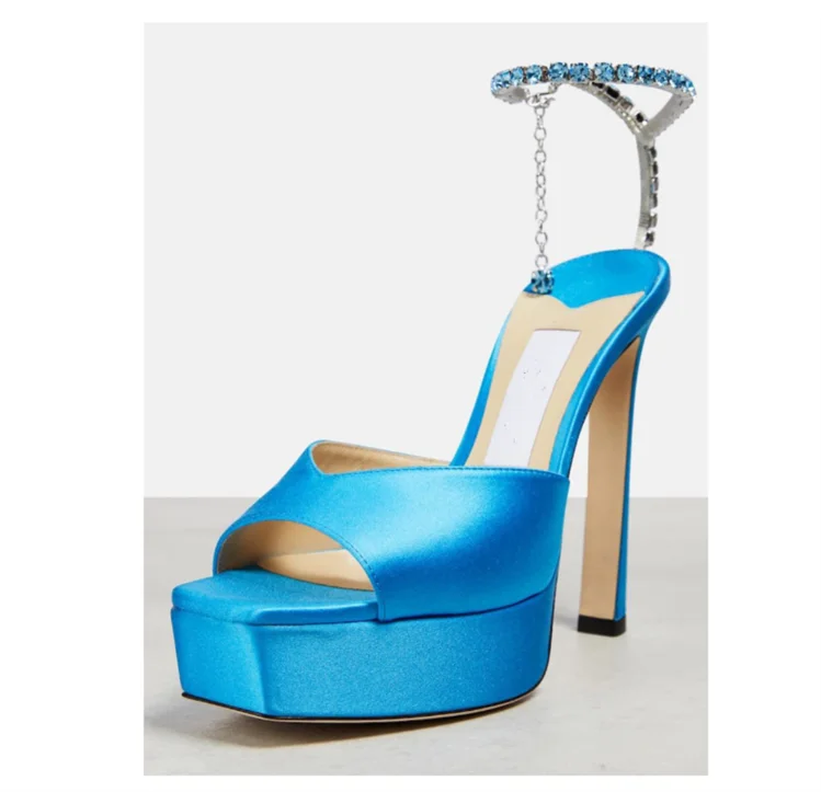 Colorful Chain Water Diamond Sandals Brand Walk Show Fish Mouth Evening Dress Elegant High Heels 2023 New Pendant Women's Shoes