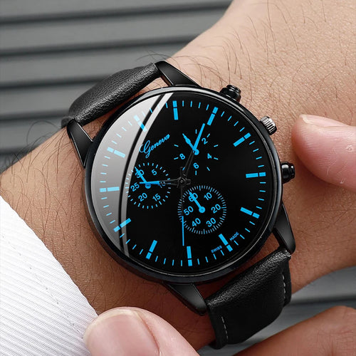 3PCS/Set Montres Business Homme Bracelet Cuir Décontracté Analogique Montre Quartz Homme Collier Bracelet Set