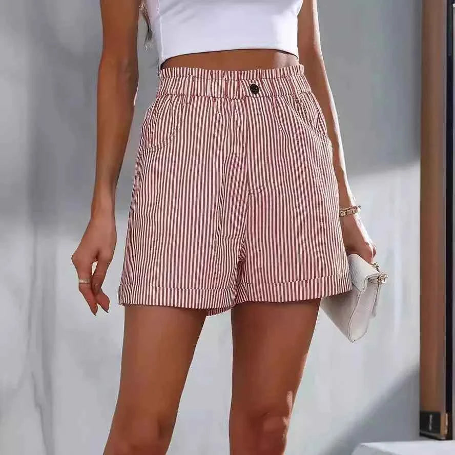 New summer casual pocket striped casual shorts women's wear