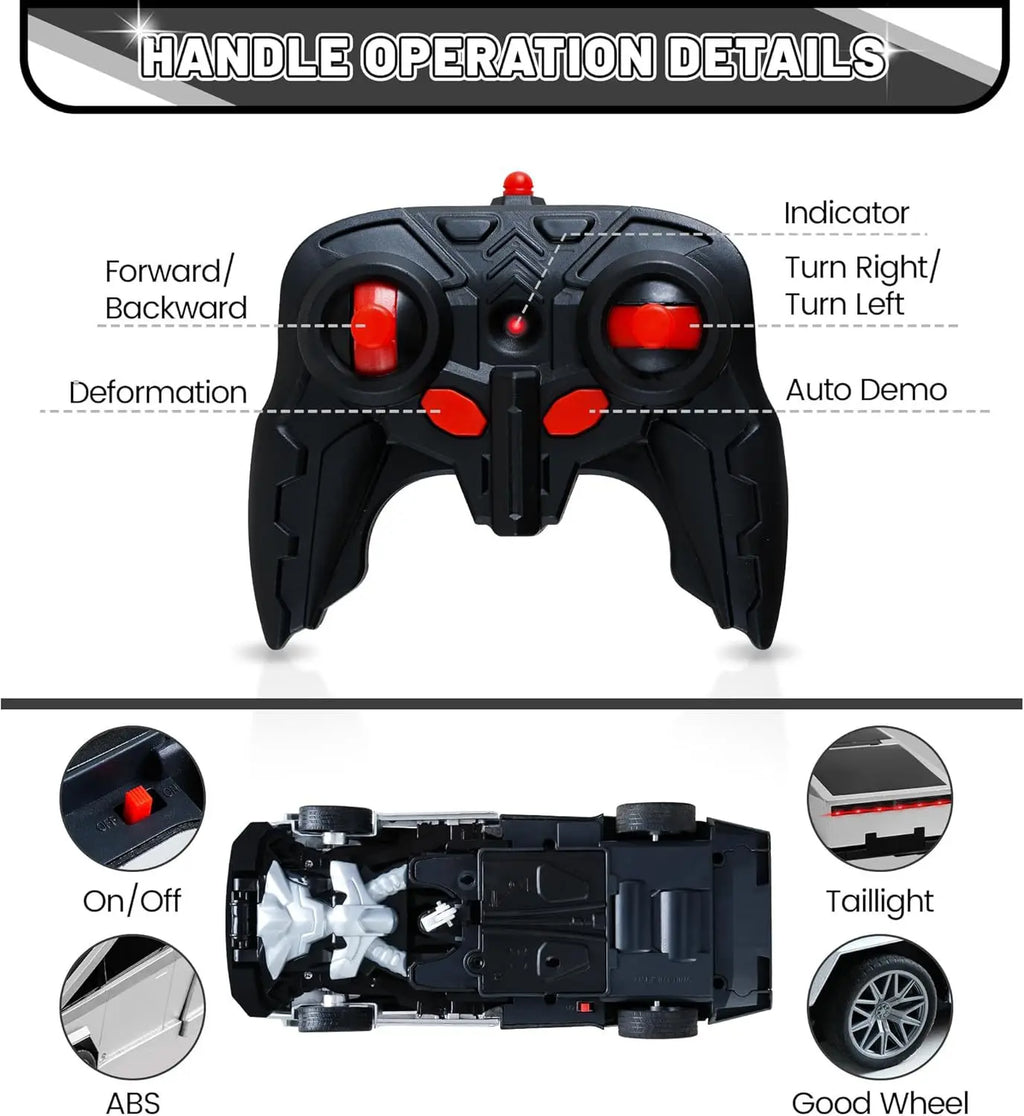 2.4GHz Cyber Pickup Remote Control Robot Car Toy One Click Transformation with LED Light 360° Rotation Drift Mode Children's Gi