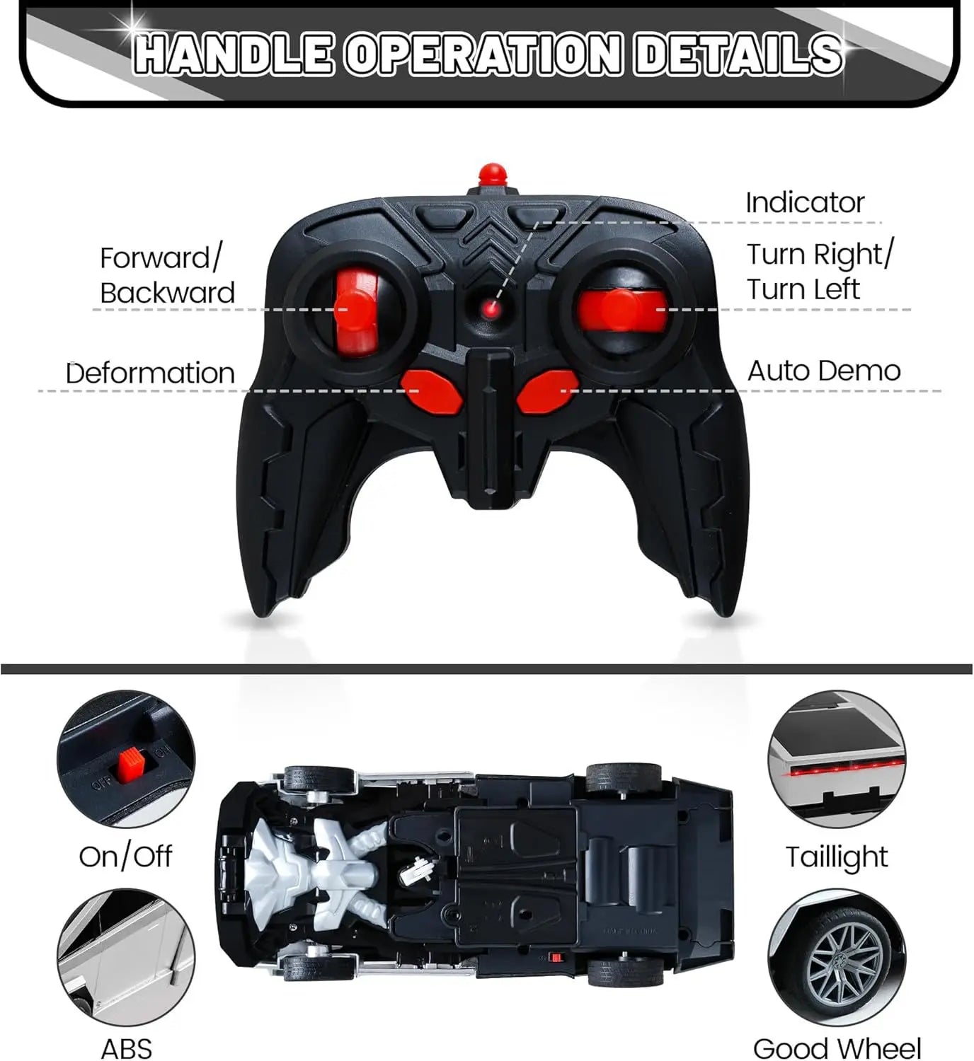 2.4GHz Cyber Pickup Remote Control Robot Car Toy One Click Transformation with LED Light 360° Rotation Drift Mode Children's Gi