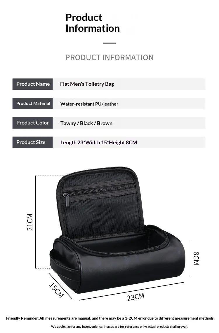 Large Capacity Men Leather Wash Bag Travel Business Trips Portable Cosmetic Bag Multi Pocket Design Handheld Leather Wash Bag LI