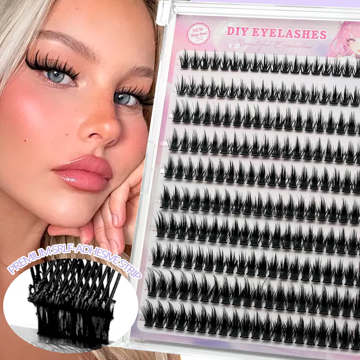 10 rows of 200 clusters of self-adhesive false eyelashes, makeup eyelashes, extending soft eyelashes, 9-13mm（MIX)