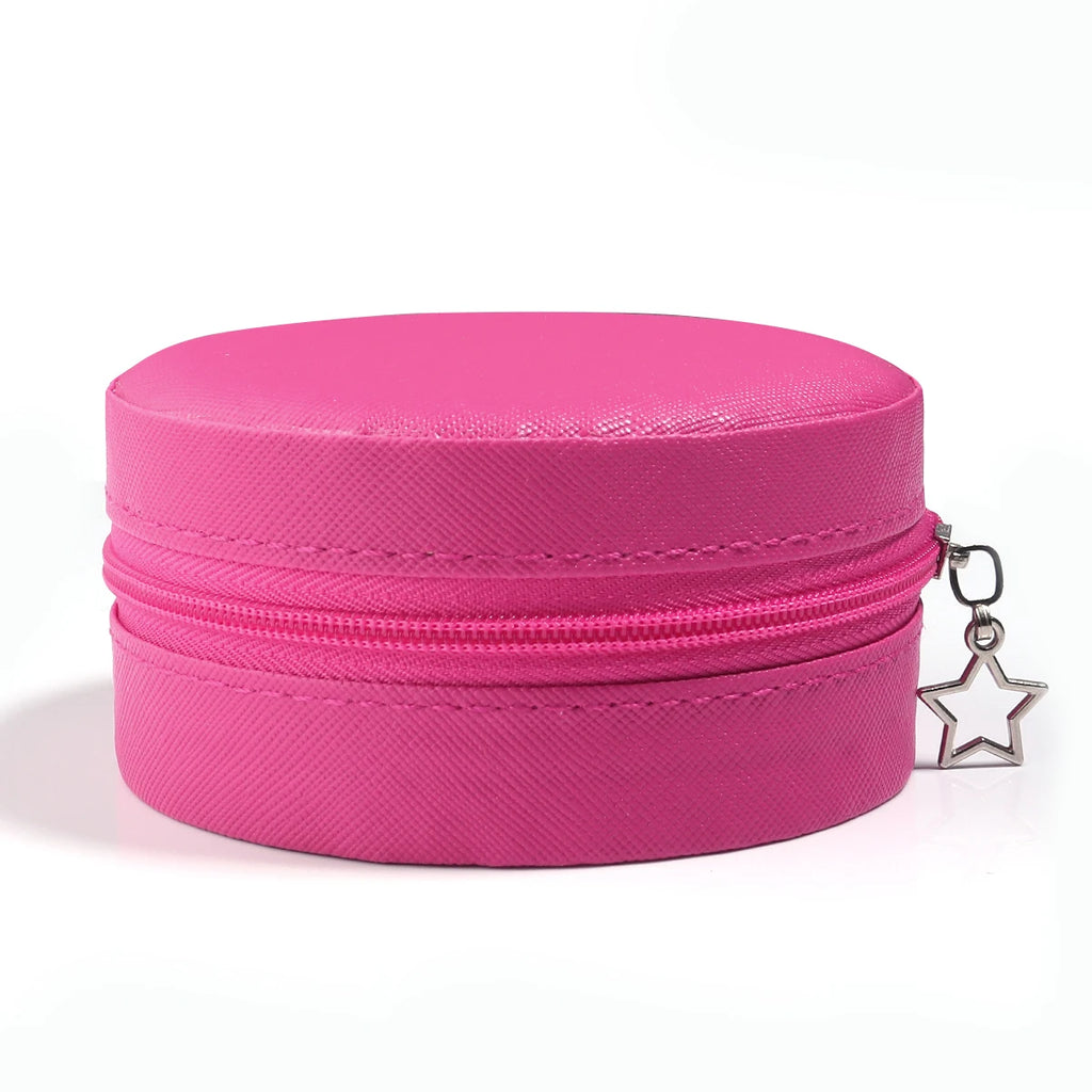 1 Pc PU Leather Jewelry Box Round Jewelry Organizer Case Multicolor Portable Necklace Earrings Rings Display Mini Storage Box
