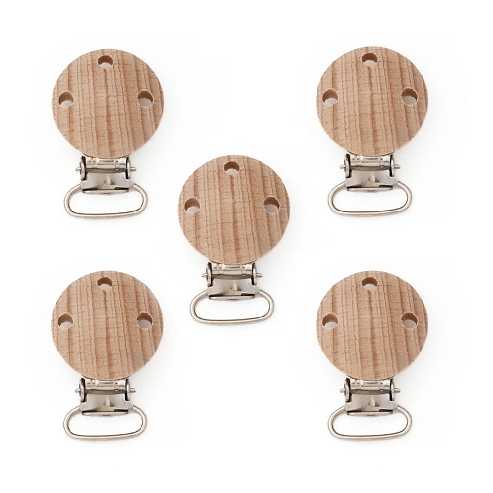 10Pcs Wooden Baby Pacifier Holder Metal Clip Beech Baby Pacifier Clips Chain Accessories Wooden Teether Toy BPA Free
