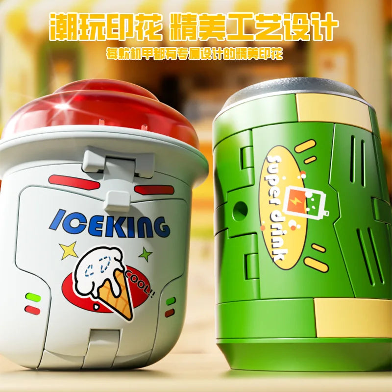Kids Transformation Robot Toy Fun Simulation Food, Sandwich-making Mecha Robot Models Drink-shaped Free Transformation Robot Toy